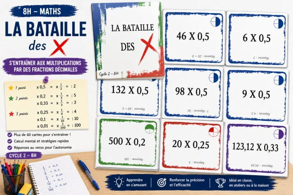 La bataille des décimales – Multiplications par les fractions décimales (8H)