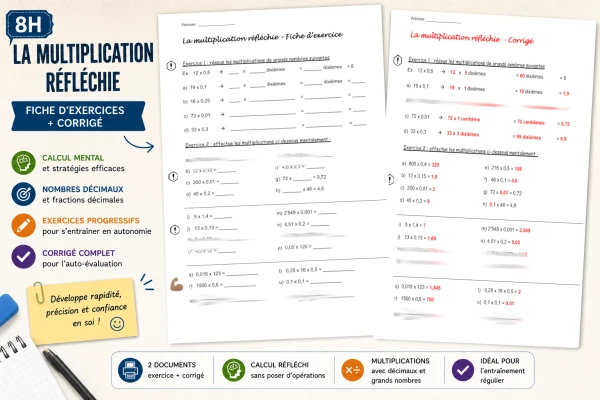 La multiplication réfléchie – Fiche d'exercices 8H (avec corrigé)
