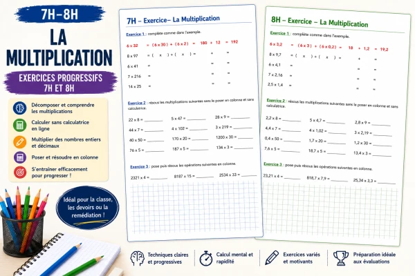 Multiplication – Exercices progressifs (7H–8H)