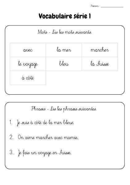 Vocabulaire – devoirs 5P