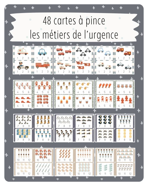 5. 48 cartes à pinces – les métiers de l'urgence