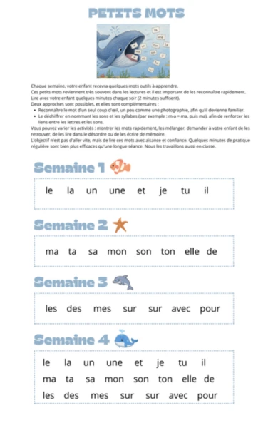 mots outils 3H / en classe / devoirs