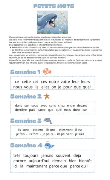 Mots outils 4H / en classe / en devoirs
