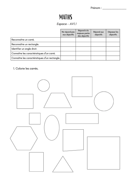 Evaluation maths 4H - Espace AV1.1
