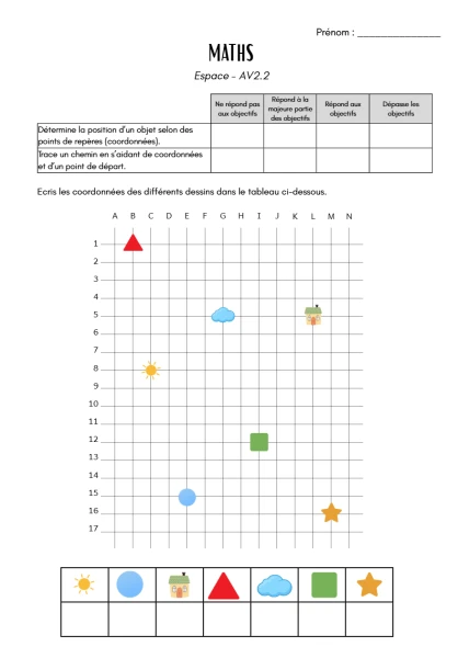 Evaluation maths 4H - Espace AV2.2