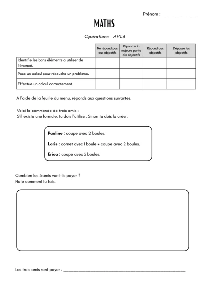 Evaluation maths 4H - Opérations AV1.3