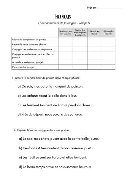 Evaluation français 4H - FDL - sport