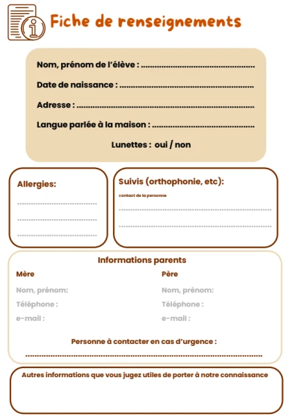 Fiche de renseignements