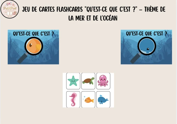 Jeu de Cartes Flashcards "Qu'est-ce que c'est ?" – Thème de la Mer et de l'Océan