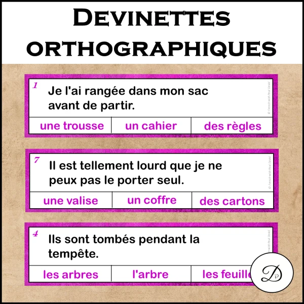 Devinettes orthographiques - 33 cartes à pinces