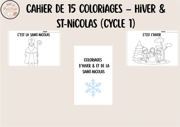 Cahier de 15 coloriages - hiver & St-Nicolas (cycle 1)