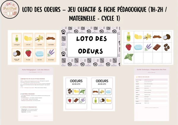 Loto des Odeurs – Jeu Olfactif & Fiche Pédagogique (1H-2H / Maternelle - Cycle 1)