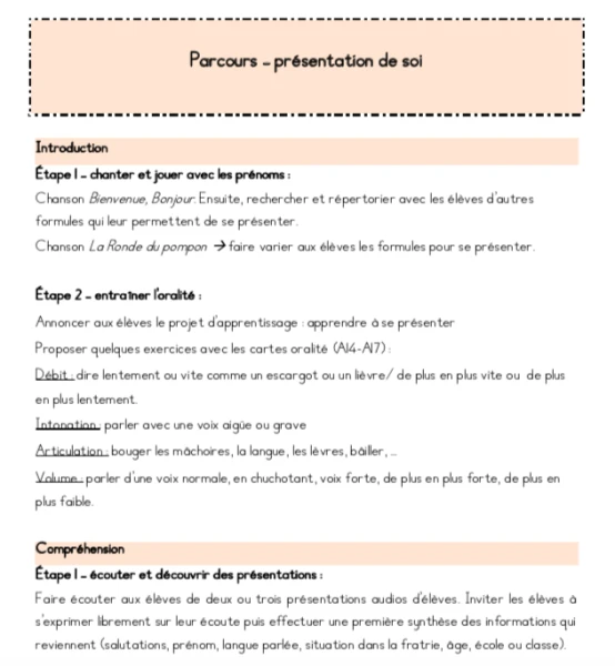 Planfication MER - parcours présentation de soi