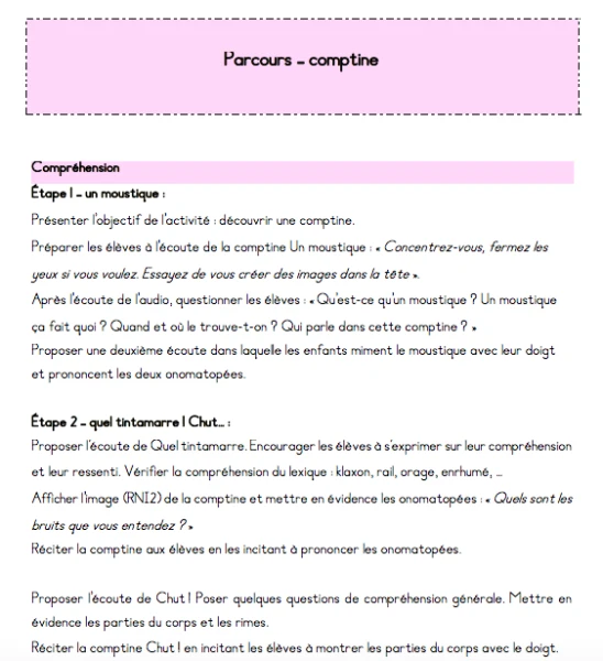 Planfication MER - parcours comptine