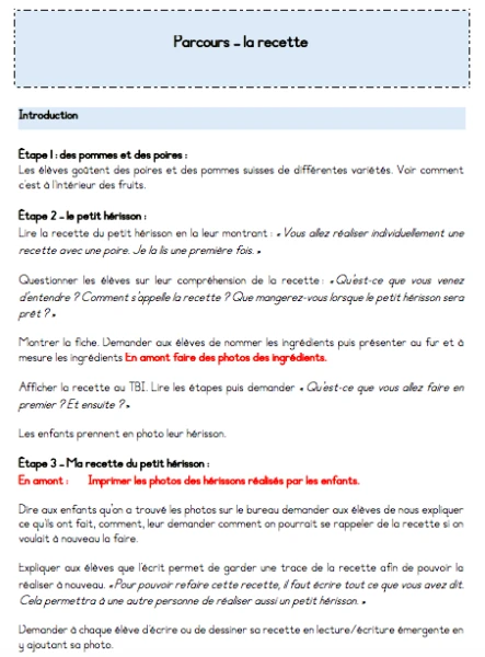 Planfication MER - parcours La recette