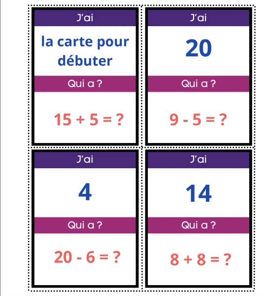 "J'ai... qui a?" additions et soustractions