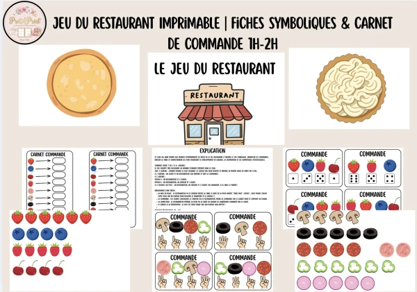 Jeu du Restaurant Imprimable | Fiches Symboliques & Carnet de Commande 1H-2H