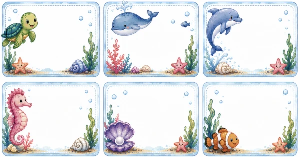 Étiquettes prénoms – Thème de la mer