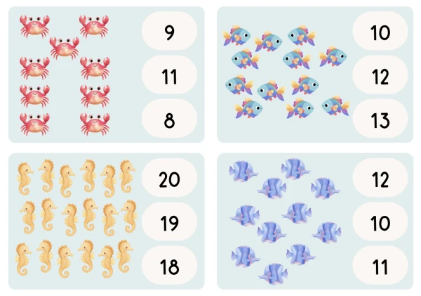 Thème "la mer" : Cartes à pinces_nombres 1-20