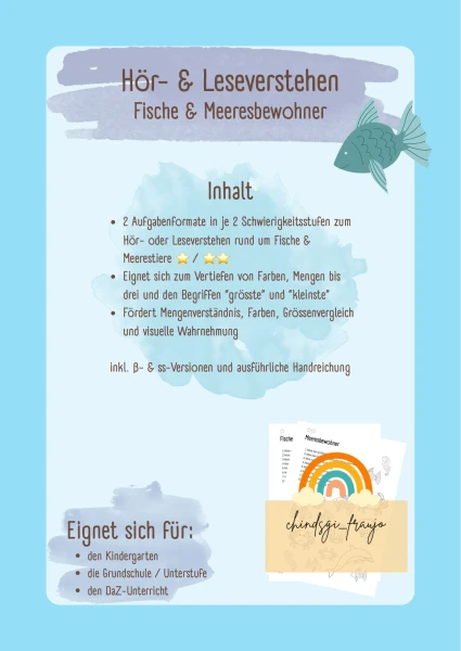 Hör- & Leseverstehen Fische & Meerestiere | Mengen, Farben & Grössen | differenziert
