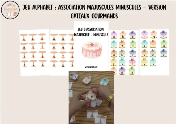 JEU ALPHABET : Association MAJUSCULES MINUSCULES – Version Gâteaux Gourmands