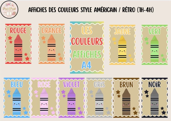 Affiches des Couleurs Style Américain / Rétro (1H-4H)