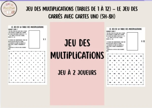 Jeu des Multiplications (Tables de 1 à 12) – Le Jeu des Carrés avec cartes UNO (5H-8H)