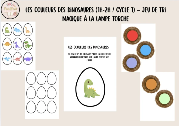Les Couleurs des Dinosaures (1H-2H / Cycle 1) – Jeu de Tri Magique à la Lampe Torche