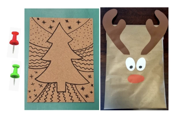 Sapin de Noël : fabriquer un tableau mémo et un emballage cadeau renne