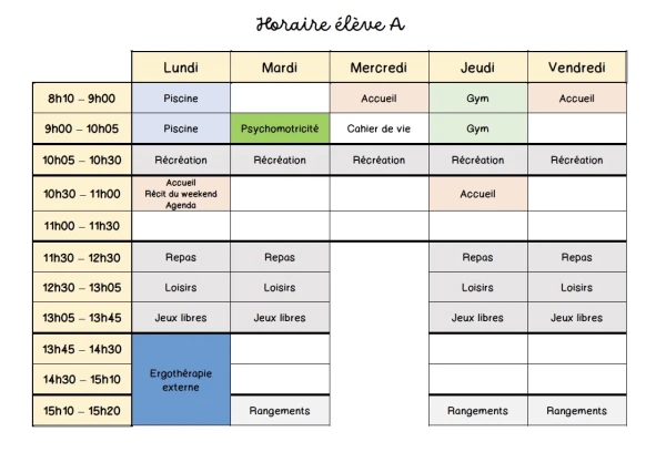 Horaires individuels élèves besoins particuliers