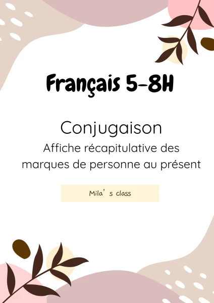 Conjugaison : affiche sur les marques de personne au présent
