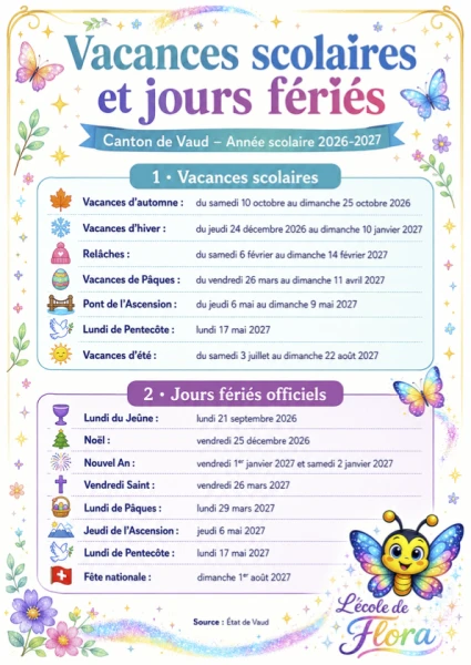 Année scolaire 26-27 : vacances et jours fériés Vaud