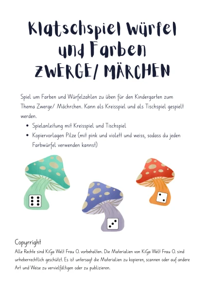 Klatschspiel Würfel und Farben Zwerge und Märchen