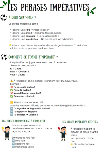 Les types de phrases : fiches de théorie (foot)