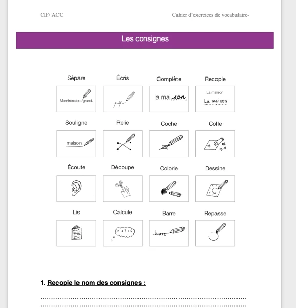 Les consignes vocabulaire CIF/ACC