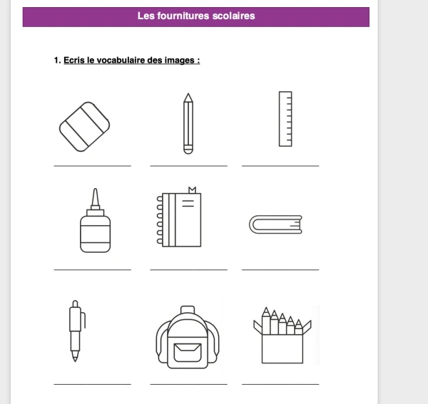 Les fournitures scolaires CIF/ACC