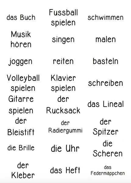 Etiquettes pour le matériel d'allemand