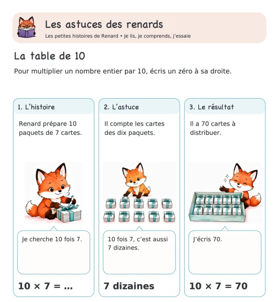 🦊 Les astuces des renards — 8. Table de 10 : comprendre les dizaines | 1 CHF 🦊