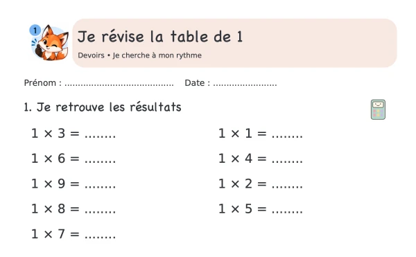 🦊 Mes devoirs pour réviser les tables de multiplication | 3 CHF 🦊