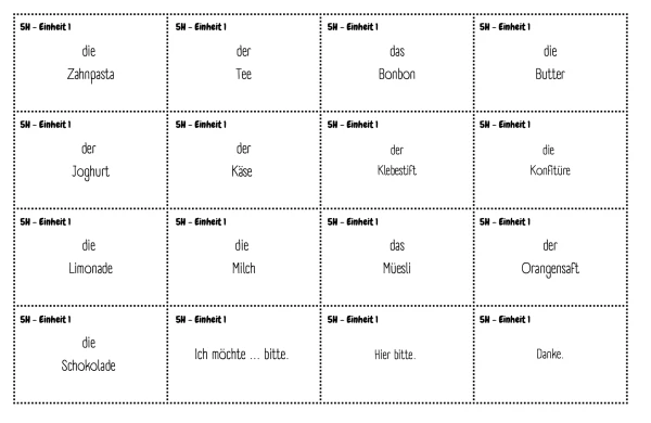 Cartes de vocabulaire allemand 5H