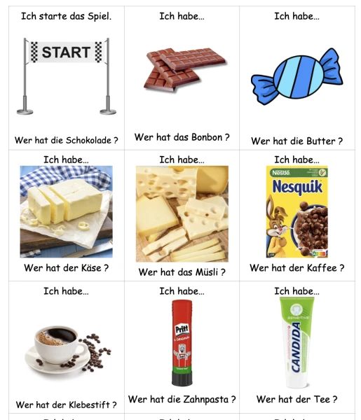 Allemand 5P - Cartes Einheit 1 - « Ich habe… Wer hat…? »