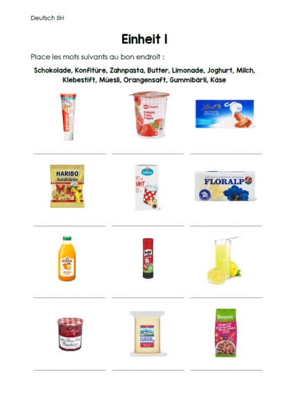 Einheit 1 5H - Exercice de voc sur les aliments