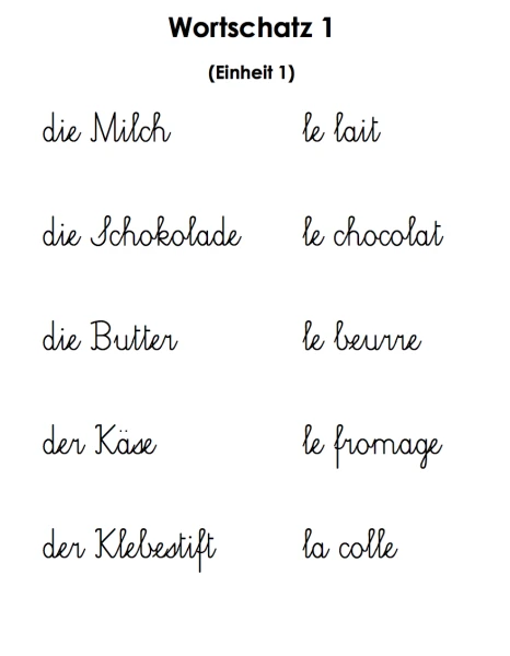 Allemand 5P - 12 listes de mots de vocabulaire + ETA