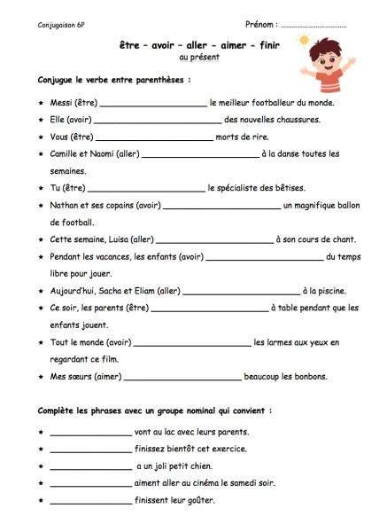 Fiches de verbes - 6P (présent)