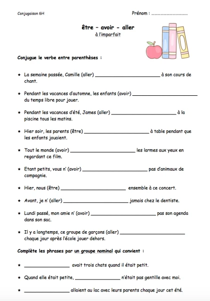 Fiches de verbes - 6P (imparfait)