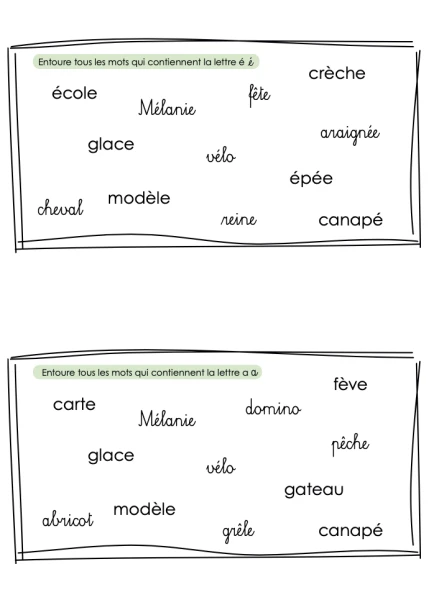 Entourer les mots contenant le graphème_temps 1