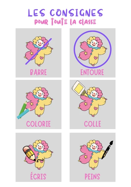 Consignes imagées - thème cirque/clown