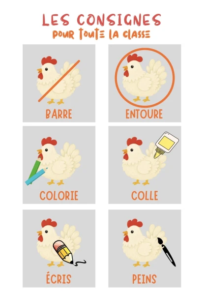 Consignes imagées - thème ferme/poule