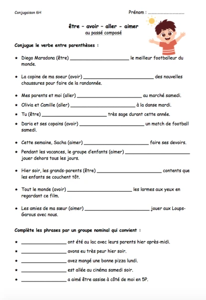 Fiches de verbes - 6P (passé composé)