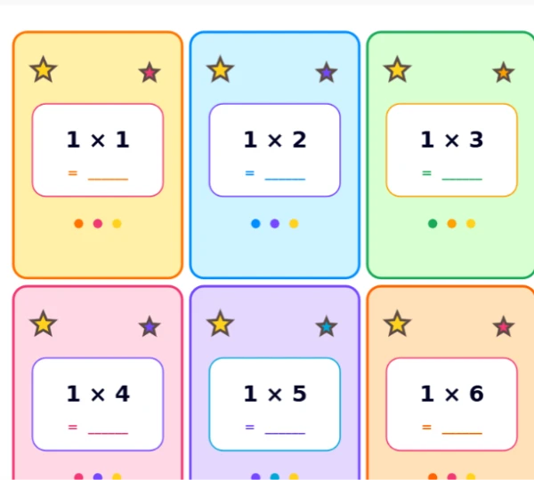 Fiches de révision sur la multiplication de 1 à 9